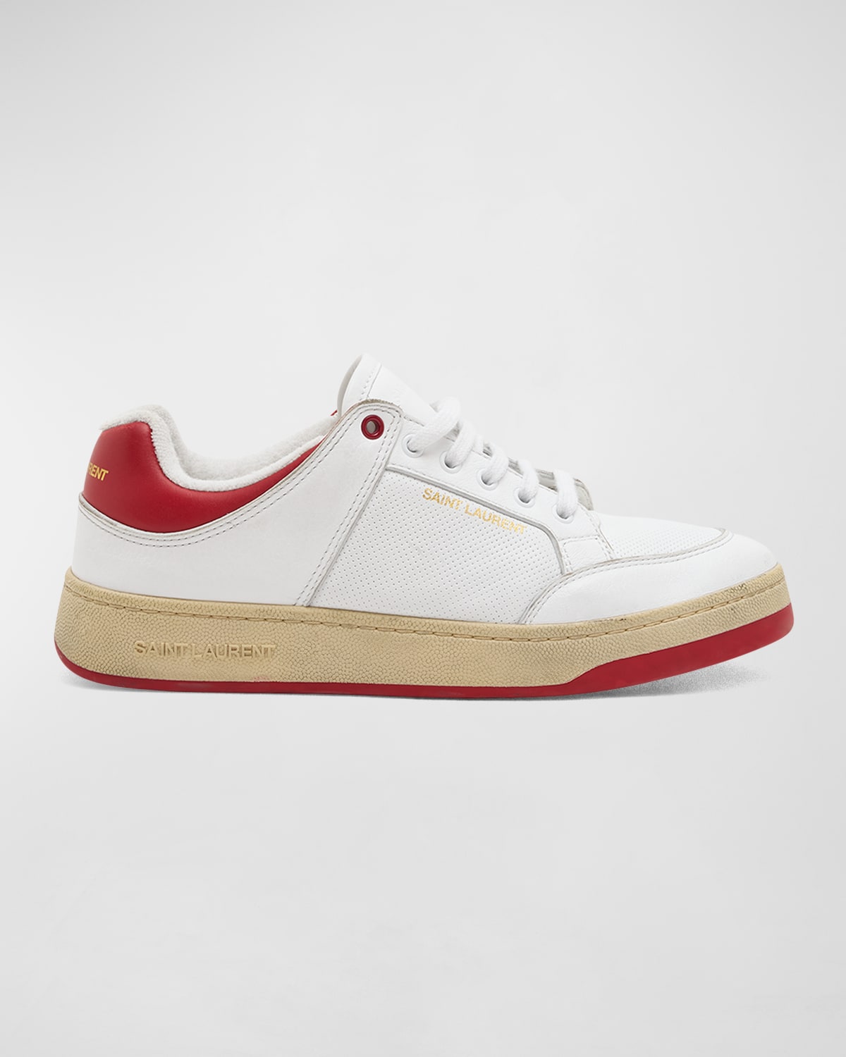 Shop Saint Laurent Men's Sl/61 Bicolor Leather Low-top Sneakers In Off White