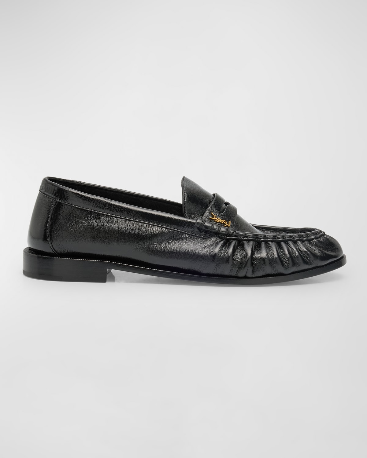 Saint Laurent Leather Loafer With Metal Monogram On The Front In Black
