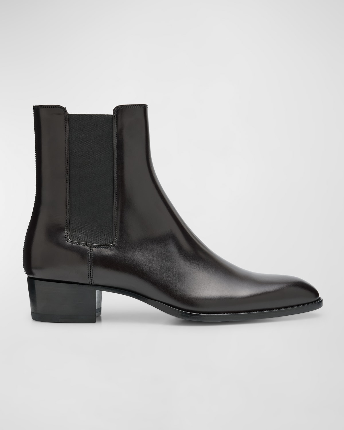 Shop Saint Laurent Men's Wyatt 40 Leather Chelsea Boots In Sparrow Brown