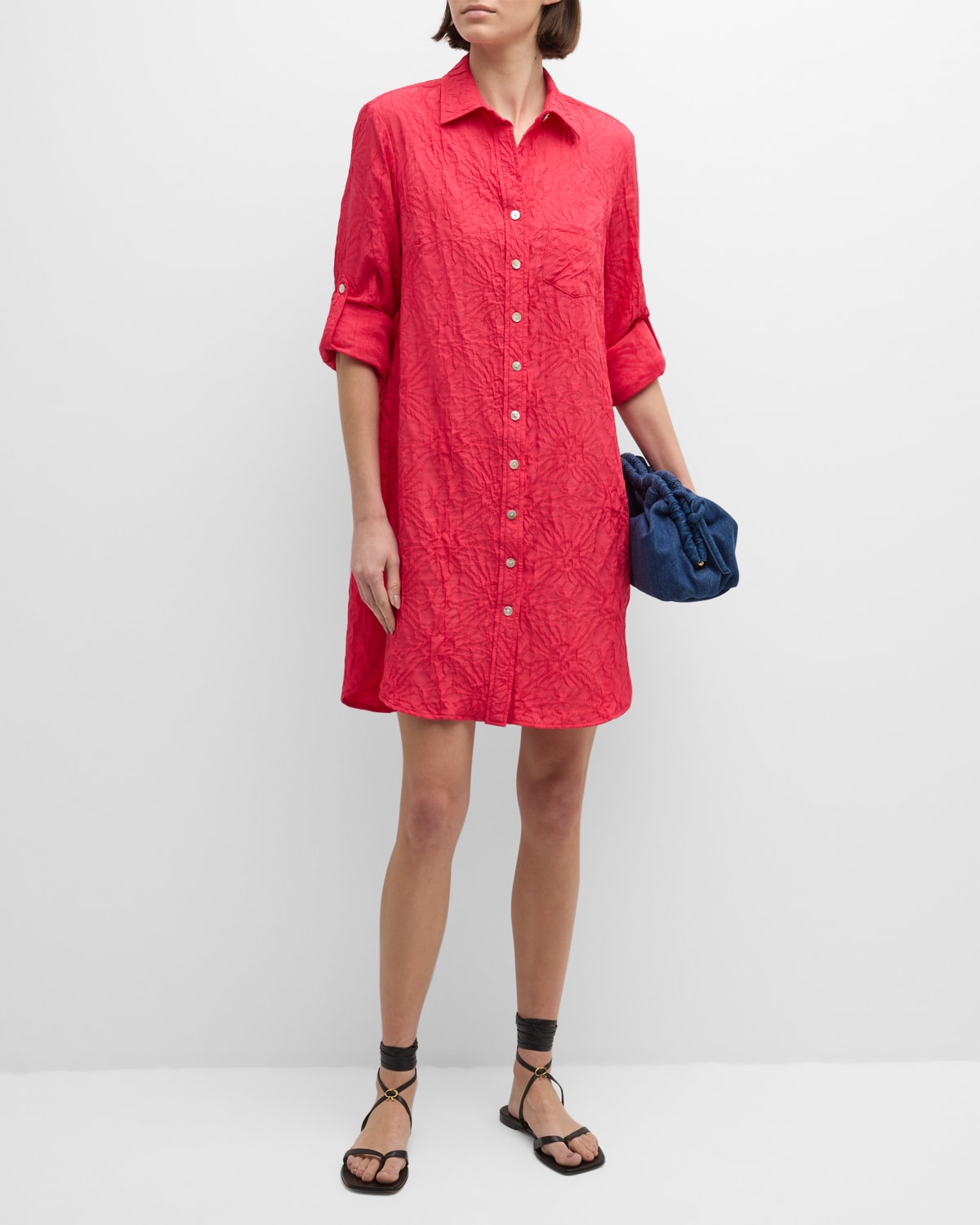 Shop Finley Alex Textured Jacquard Midi Shirtdress In Raspberry
