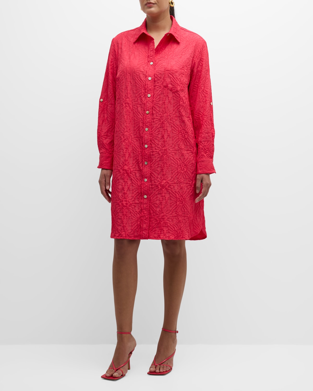 Shop Finley Plus Size Alex Jacquard Midi Shirtdress In Raspberry