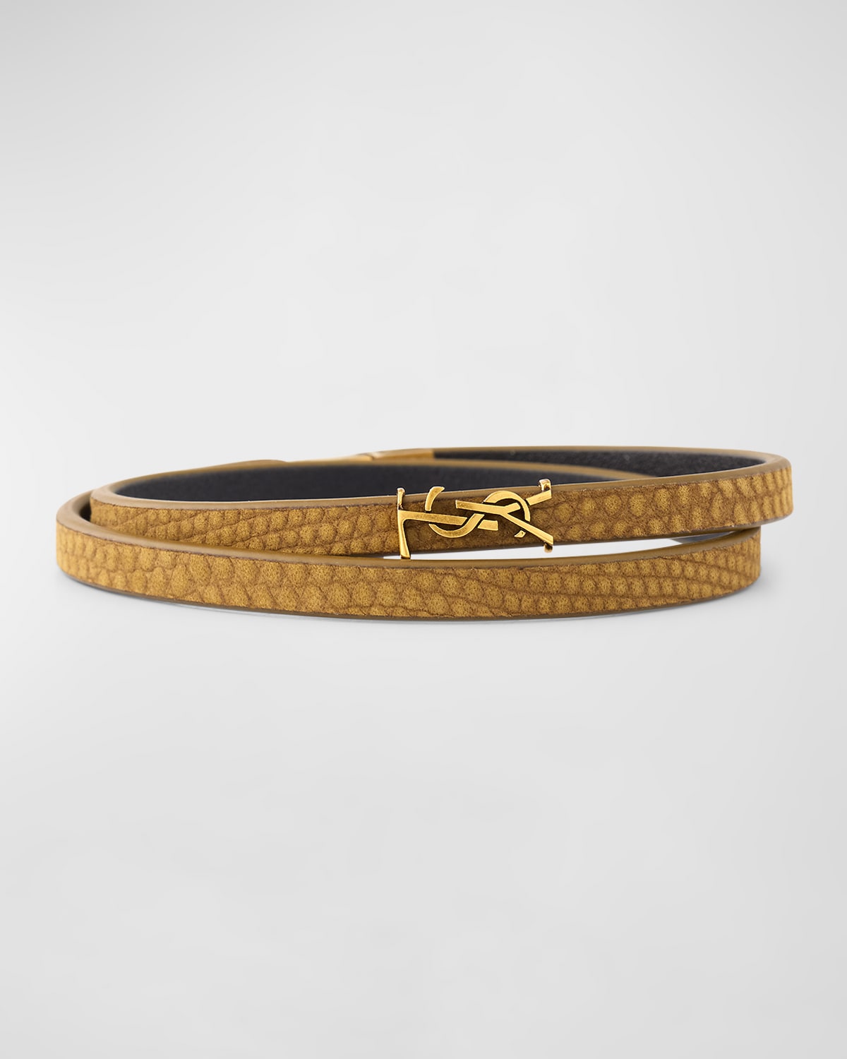 Saint Laurent Leather Double-wrap Ysl Bracelet In Safarikaki