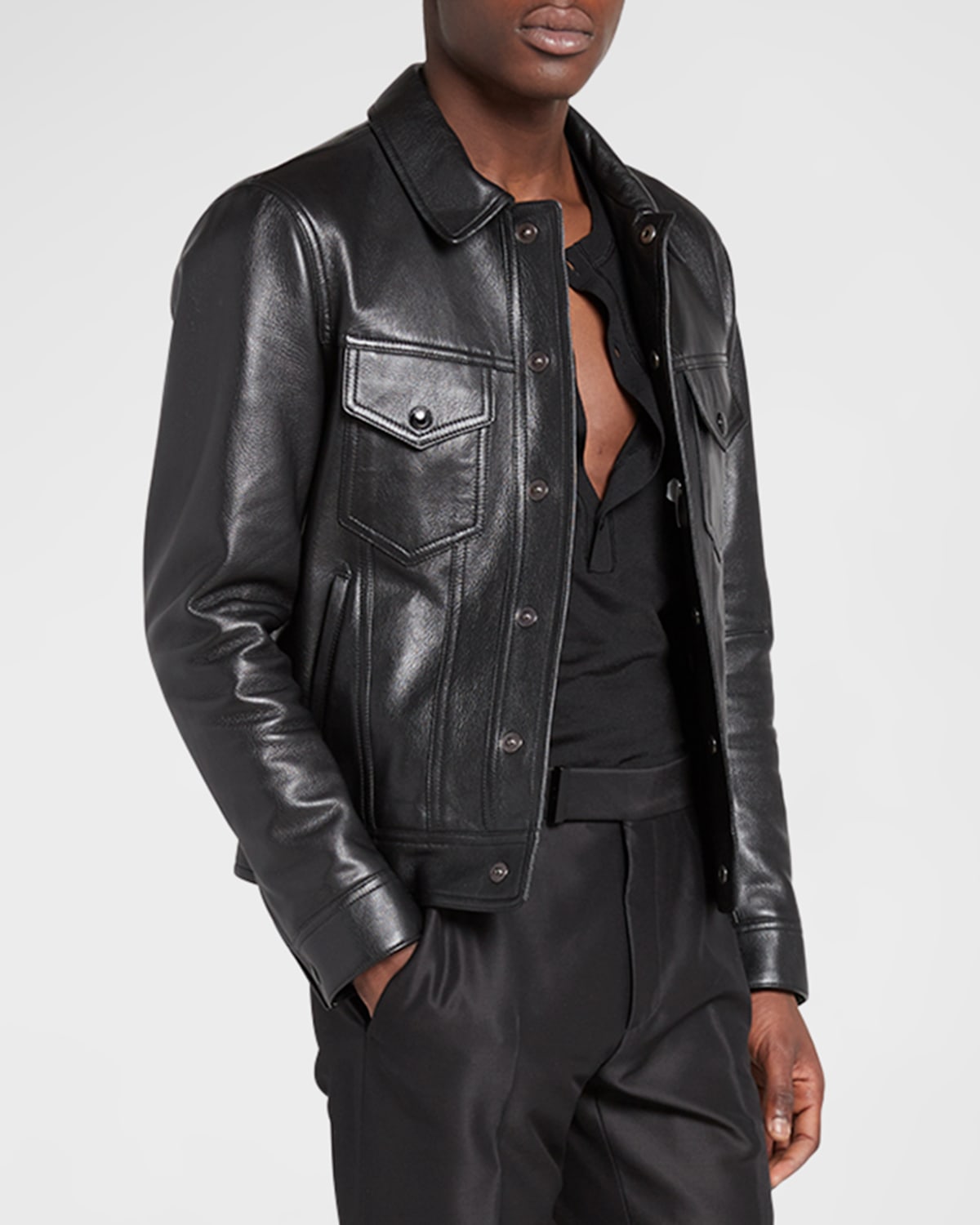 Shop Tom Ford Men's Grained Leather Blouson Jacket In Black