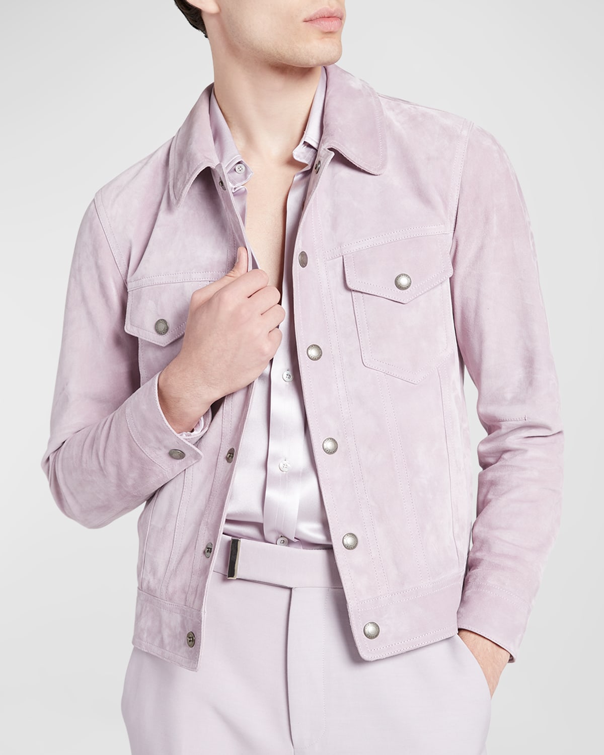 Tom Ford Men's Soft Suede Blouson Jacket In Light Lilac