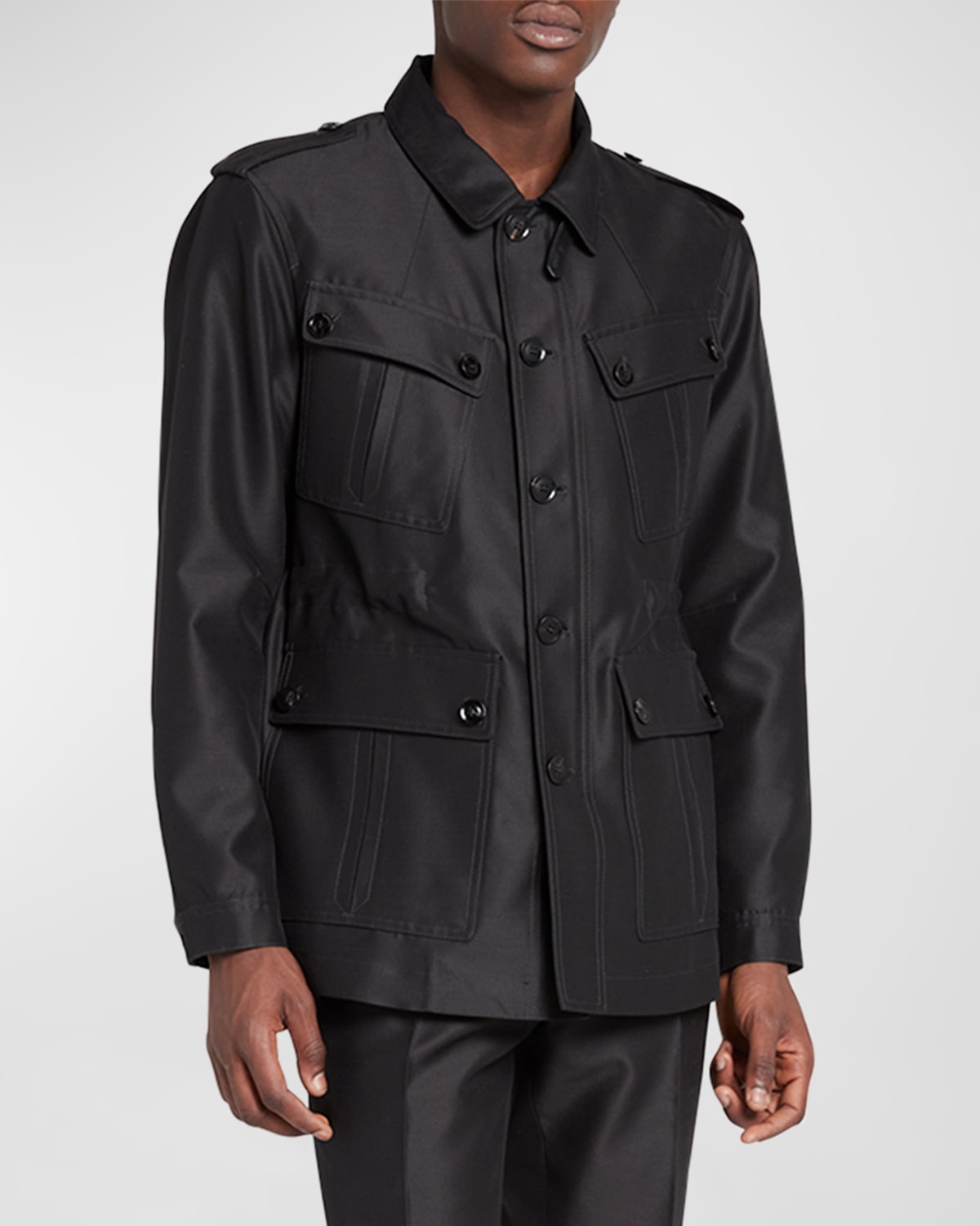 Tom Ford Men's Wool-silk Faille Water-resistant Field Jacket In Black