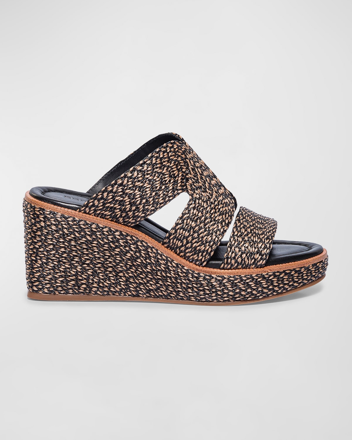 Bernardo Raffia Wedge Platform Slide Sandals In Black Multi Raffi