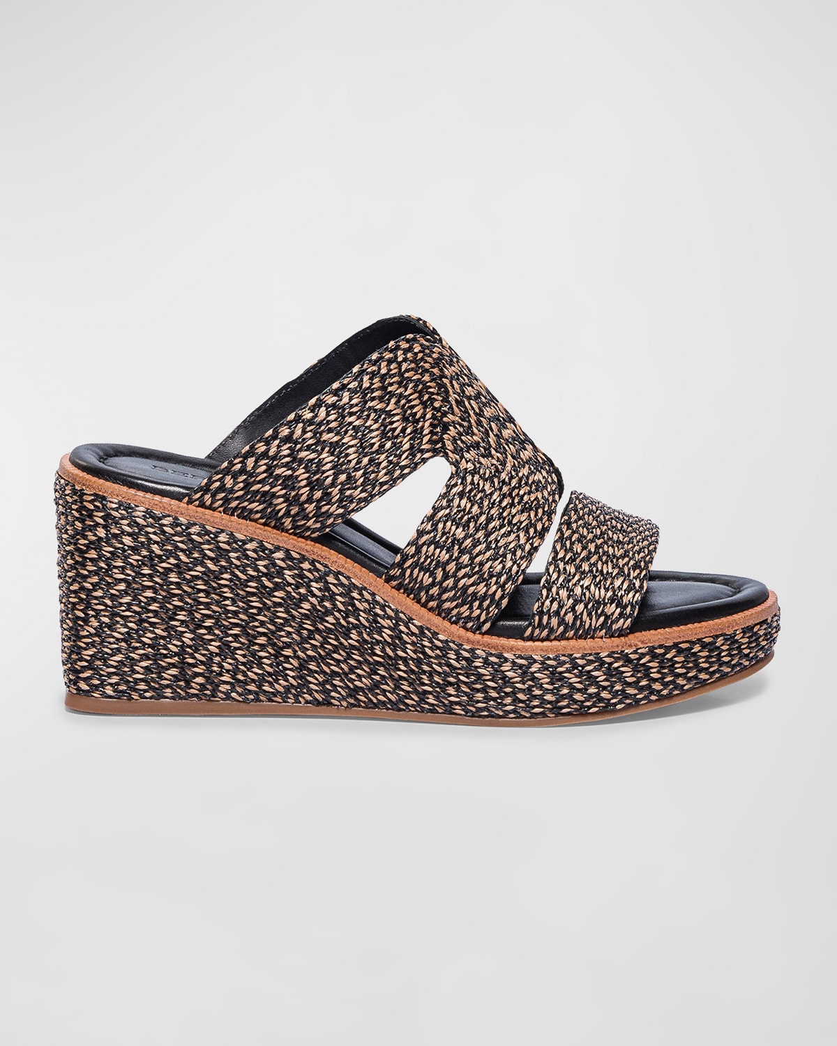 BERNARDO RAFFIA WEDGE PLATFORM SLIDE SANDALS