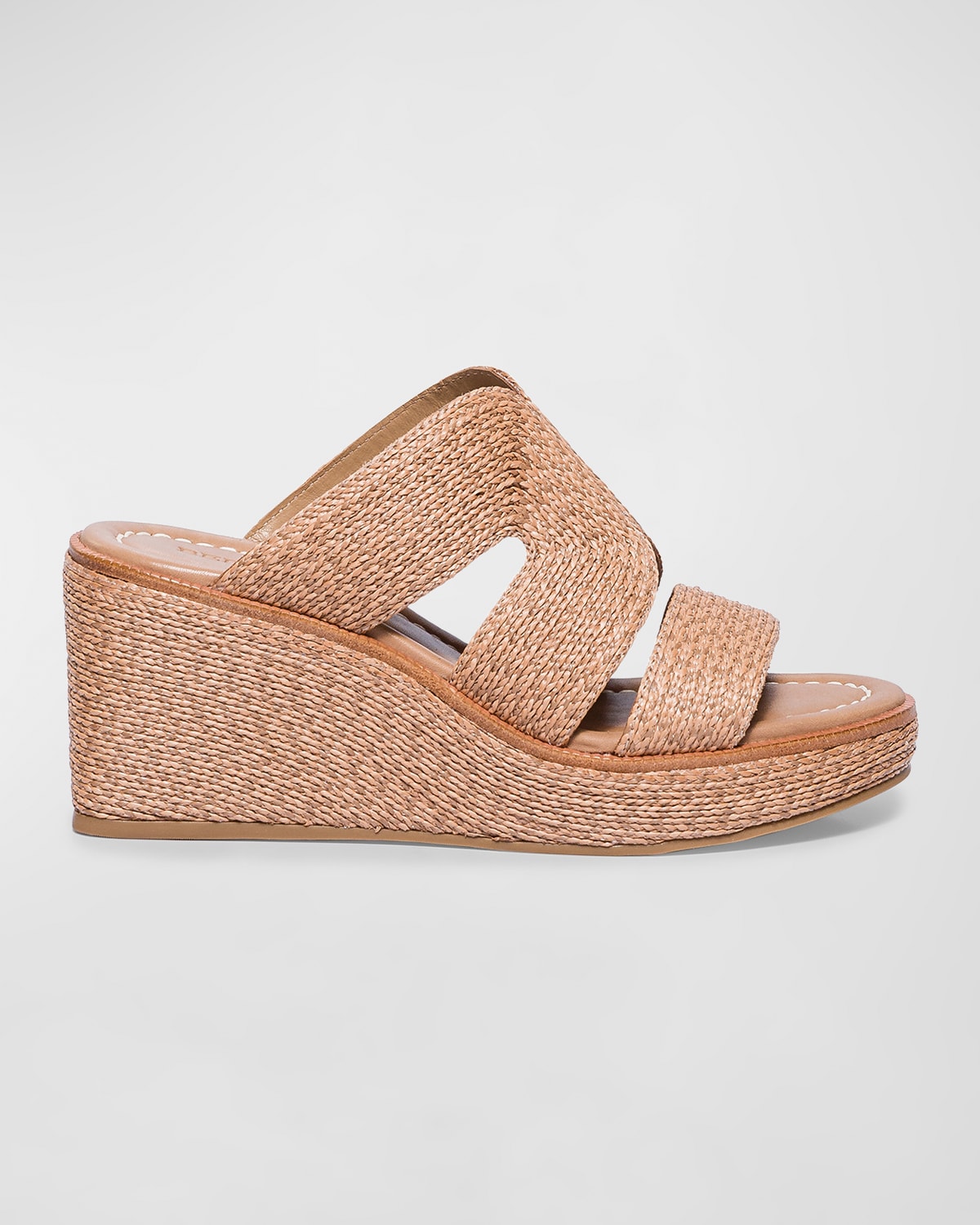 Bernardo Raffia Wedge Platform Slide Sandals In Sand Multi