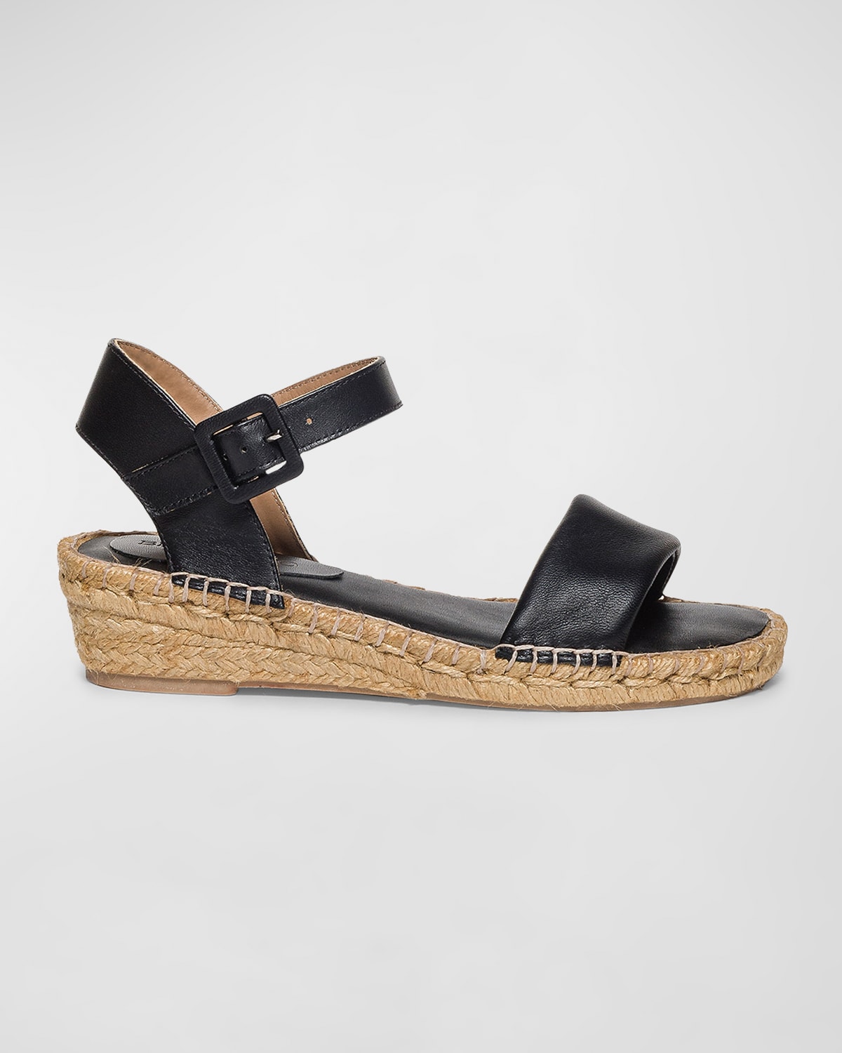 Bernardo Leather Ankle-strap Wedge Espadrilles In Black Nappa Mesti