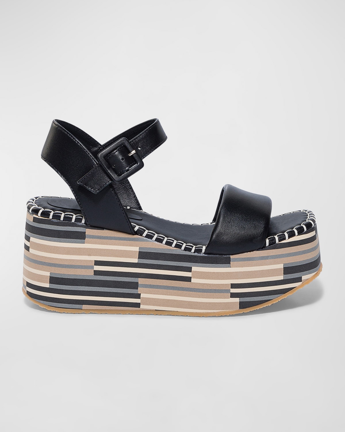 Shop Bernardo Leather Ankle-strap Wedge Platform Sandals In Black Nappa Mestico