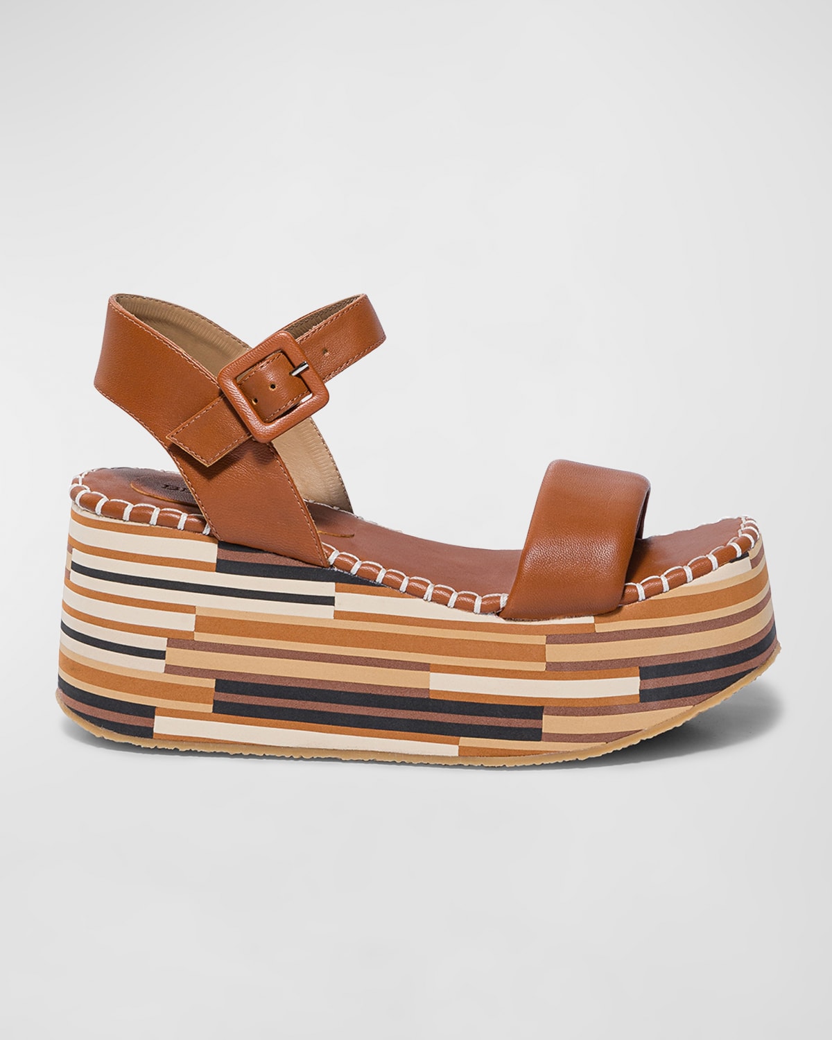 Shop Bernardo Leather Ankle-strap Wedge Platform Sandals In Luggage Nappa Mestico