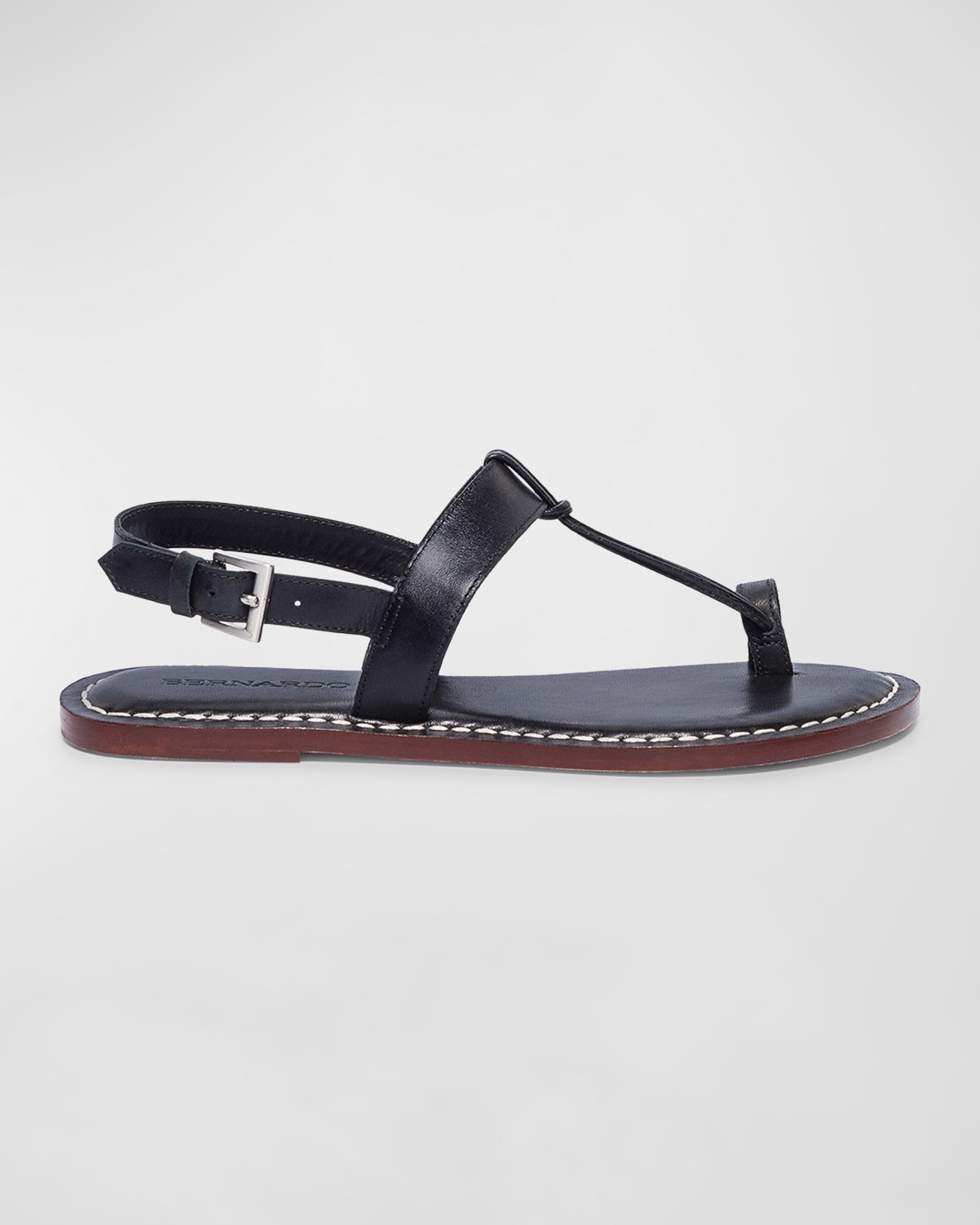Shop Bernardo Calfskin T-strap Slingback Sandals In Black Antique Calf