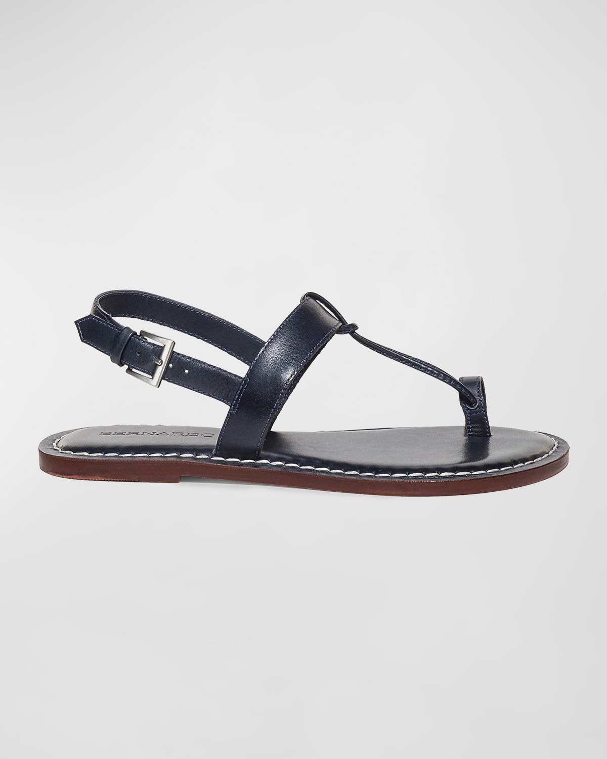 Bernardo Calfskin T-strap Slingback Sandals In Navy Antique Calf