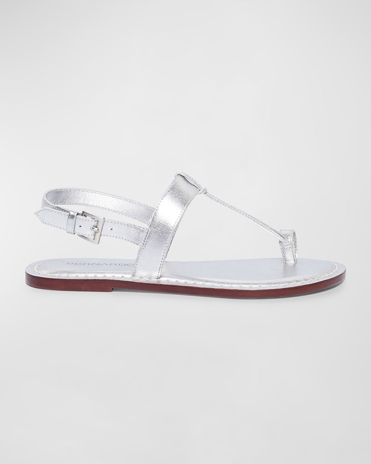 Shop Bernardo Metallic T-strap Slingback Sandals In Silver Antique Ca