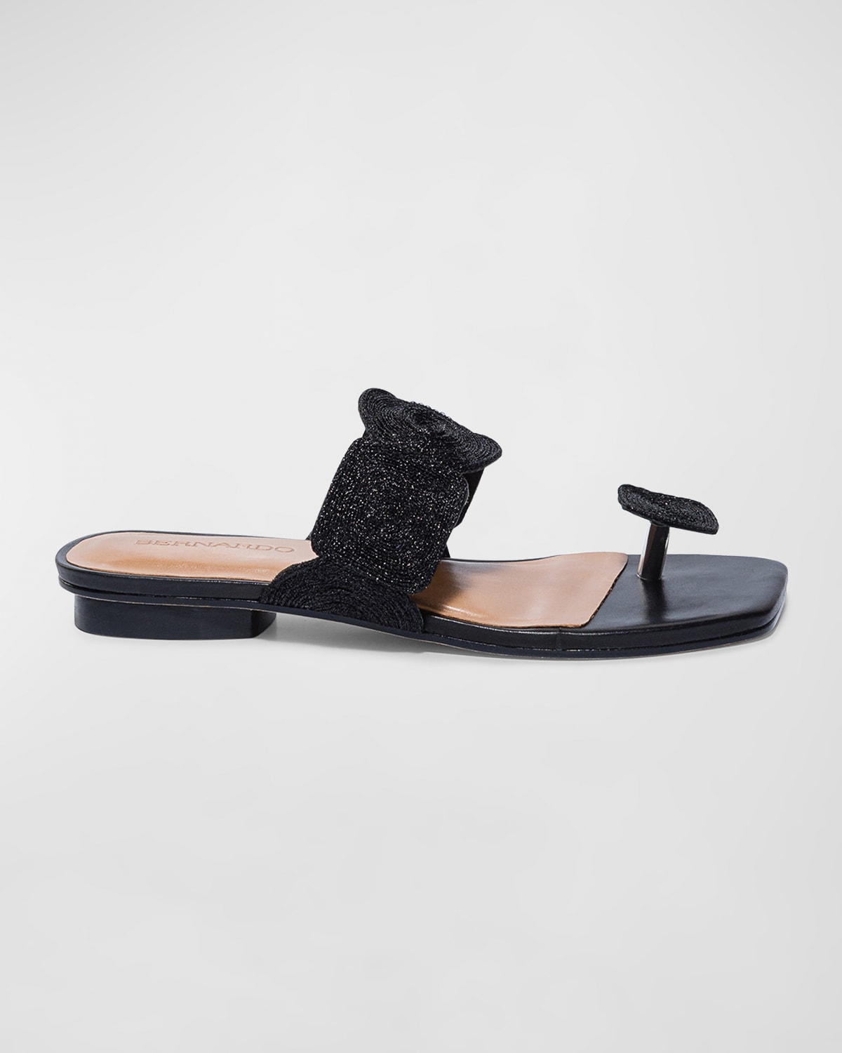 Bernardo Raffia Thong Flat Slide Sandals In Black Lurex