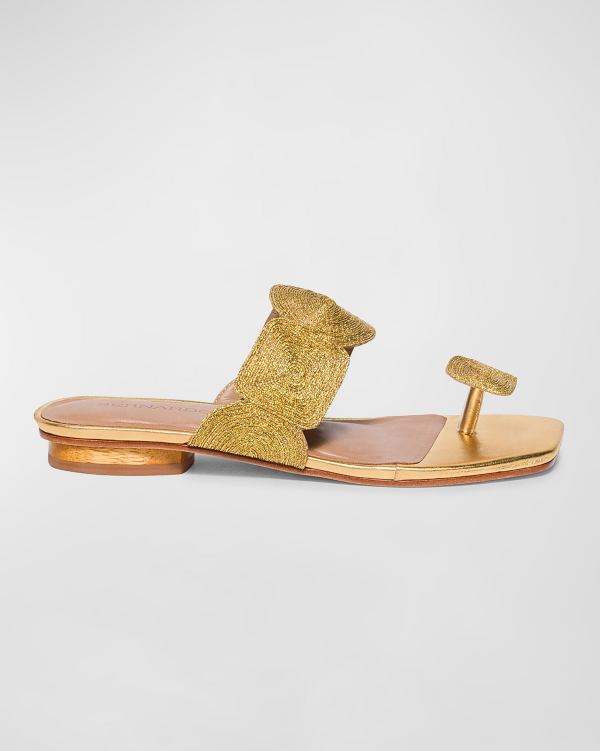 Bernardo Metallic Raffia Thong Flat Slide Sandals In Gold Lurex