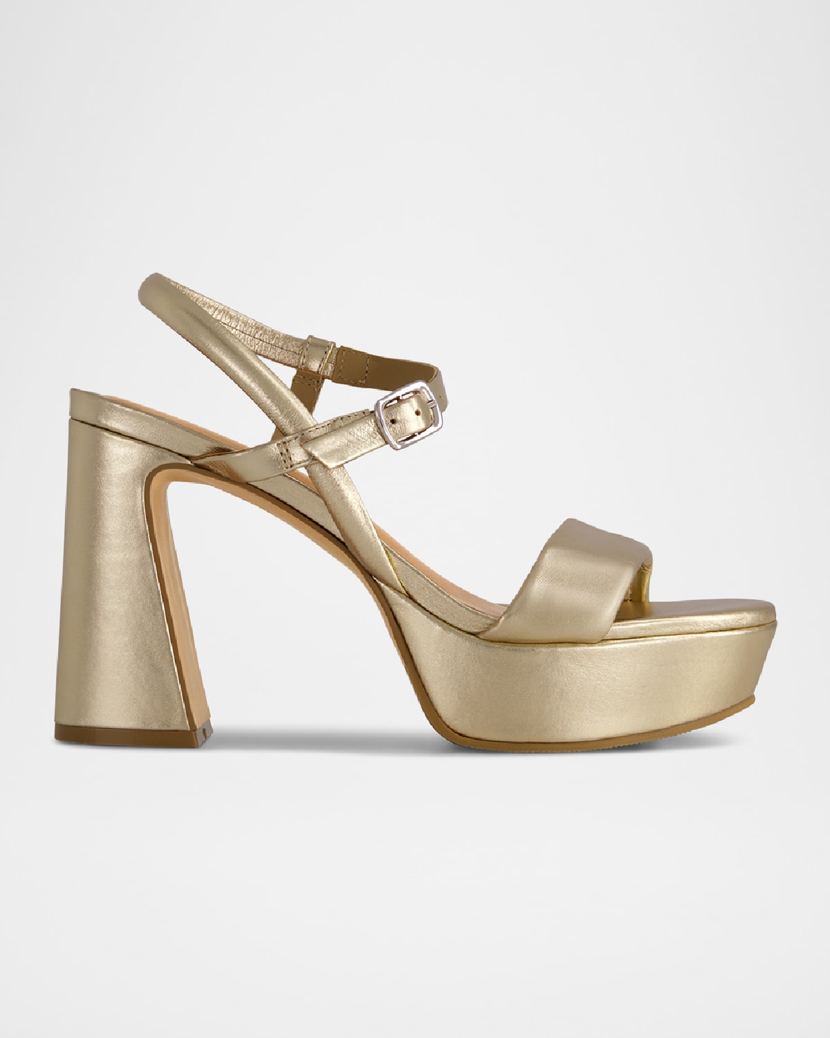 Shop Bernardo Metallic Ankle-strap Platform Sandals In Champagne Metallic Glove Leather