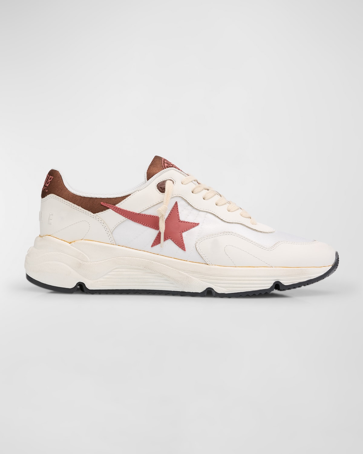 Shop Golden Goose Men's Running Sole Textile And Leather Runner Sneakers In Whitebrandybrown