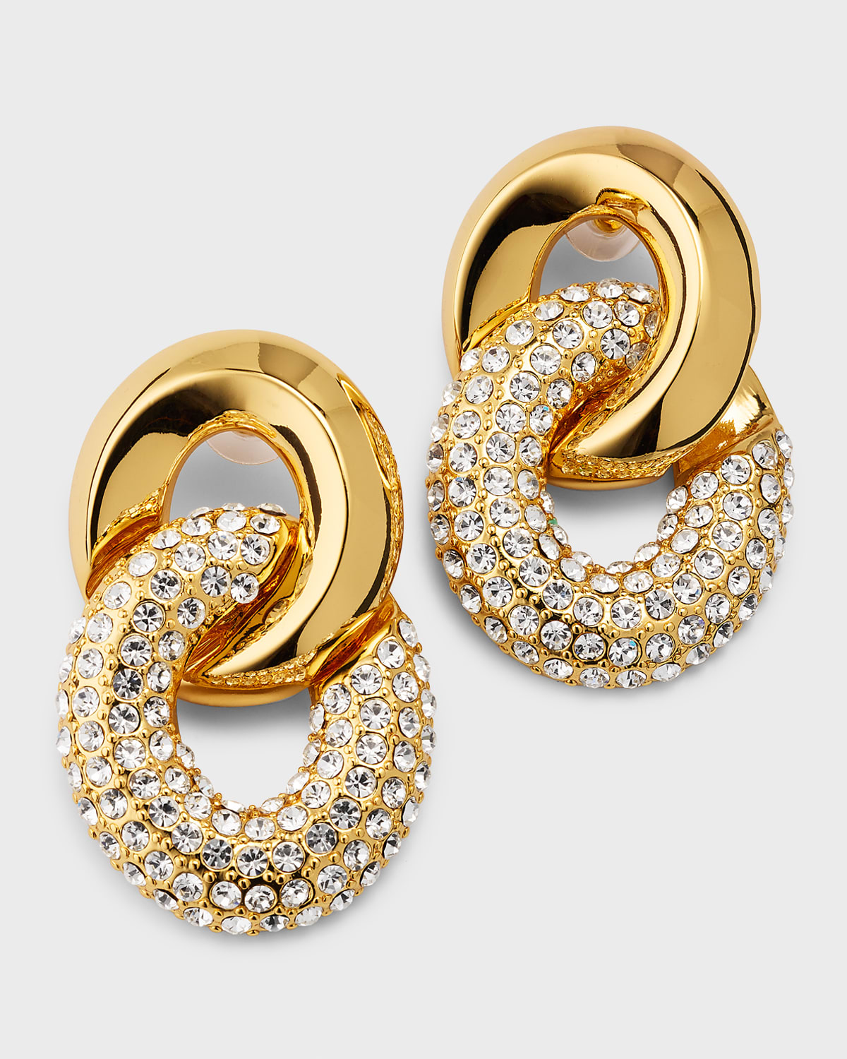 Kenneth Jay Lane Crystal Pave Hoop Drop Earrings In Gold