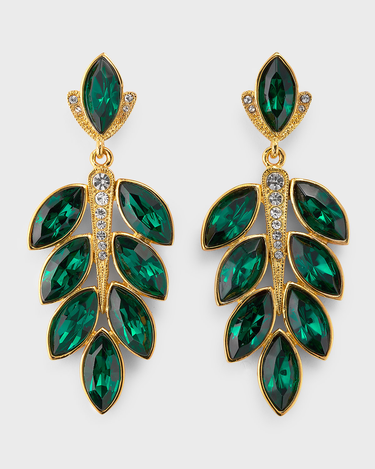 Kenneth Jay Lane Emerald Green Leaves Earrings In Gold