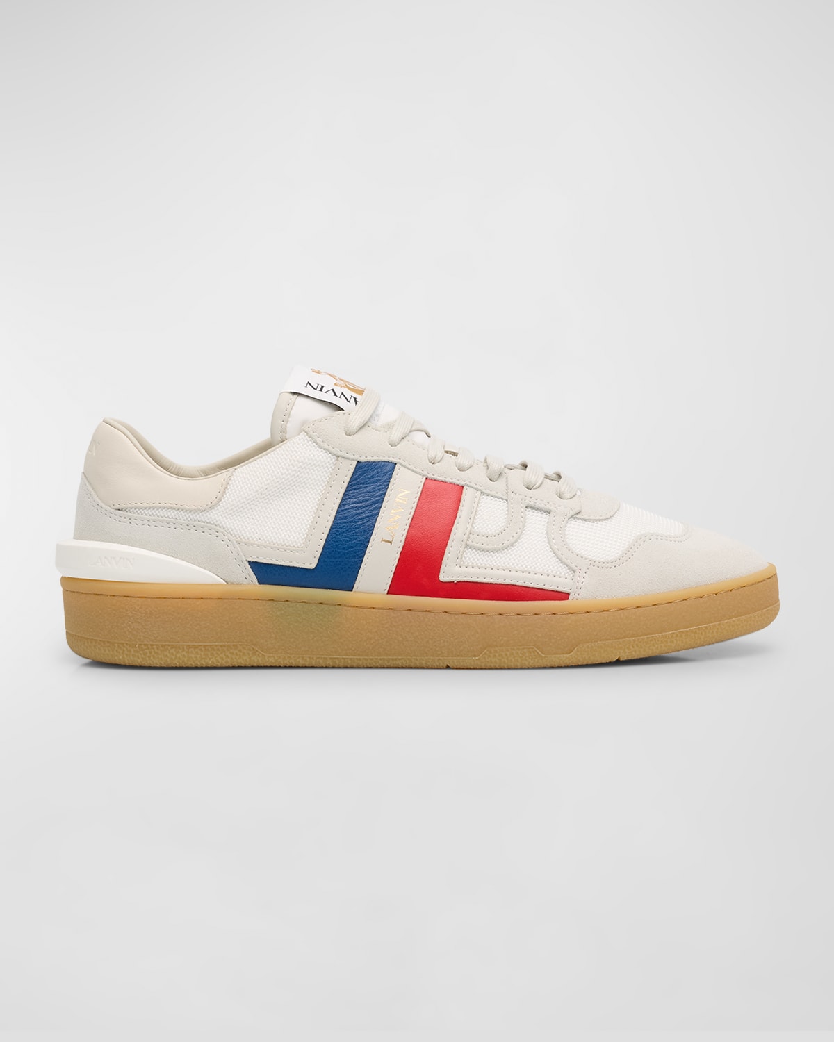 Shop Lanvin Men's Clay Textile And Leather Low-top Sneakers In White/blue/red
