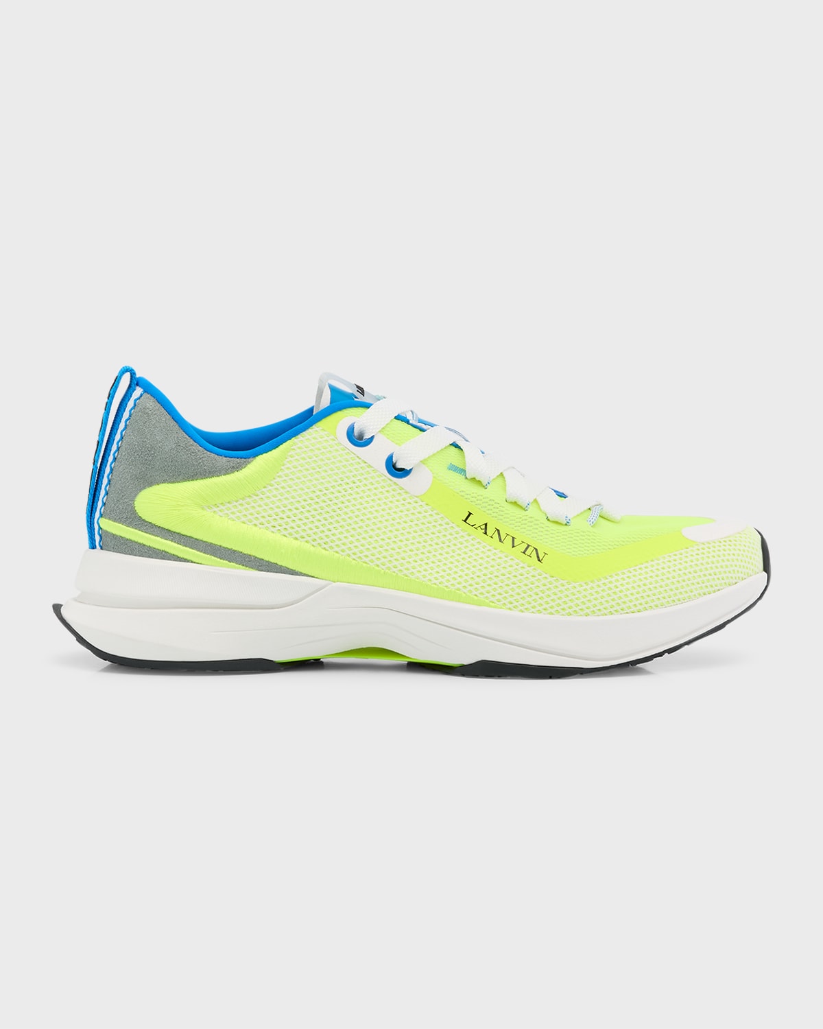 Shop Lanvin Men's Mesh And Suede Runner Sneakers In Neon Green