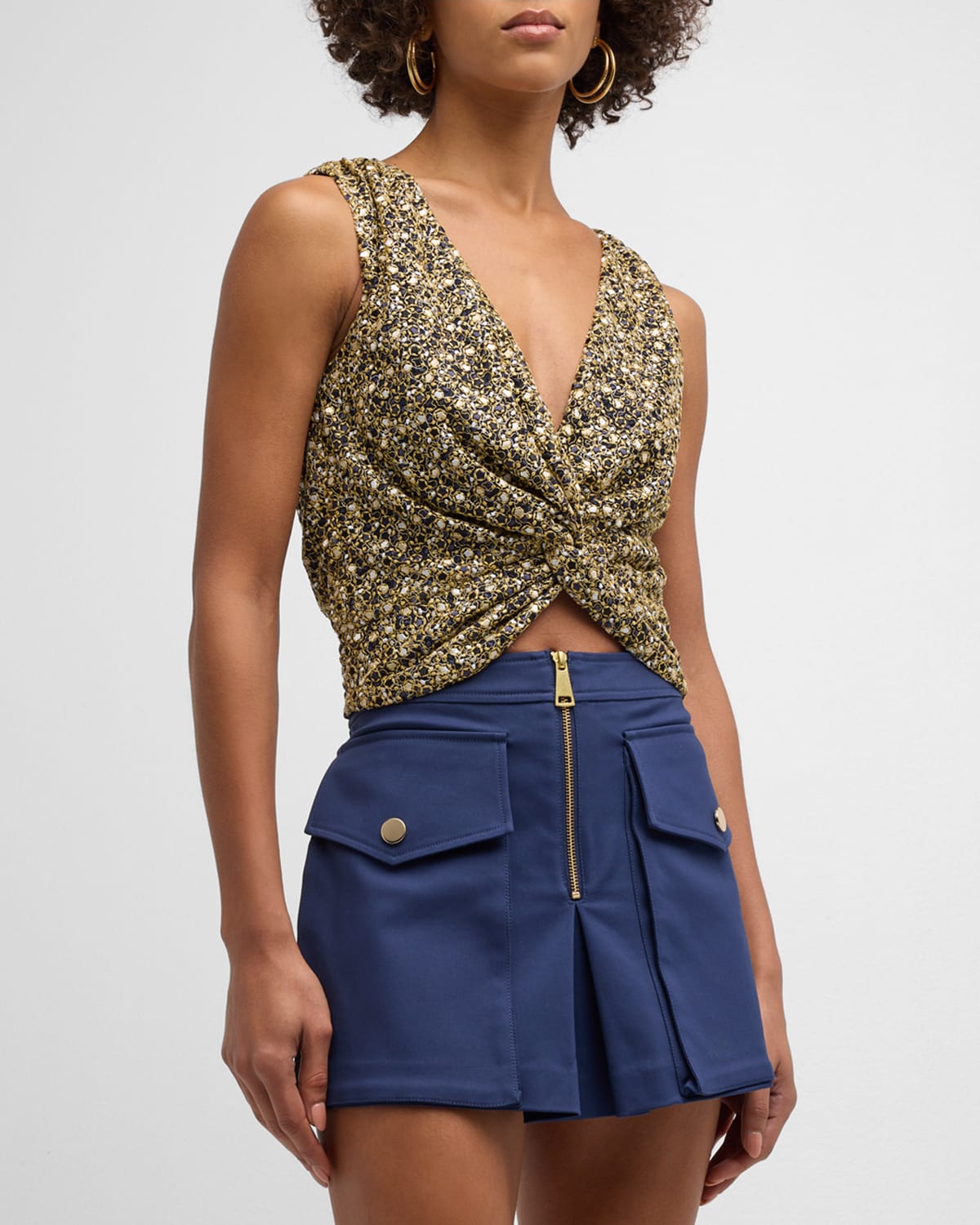 Shop Ramy Brook Virginia Mesh Twist-front Blouse In Navy Magical Mesh