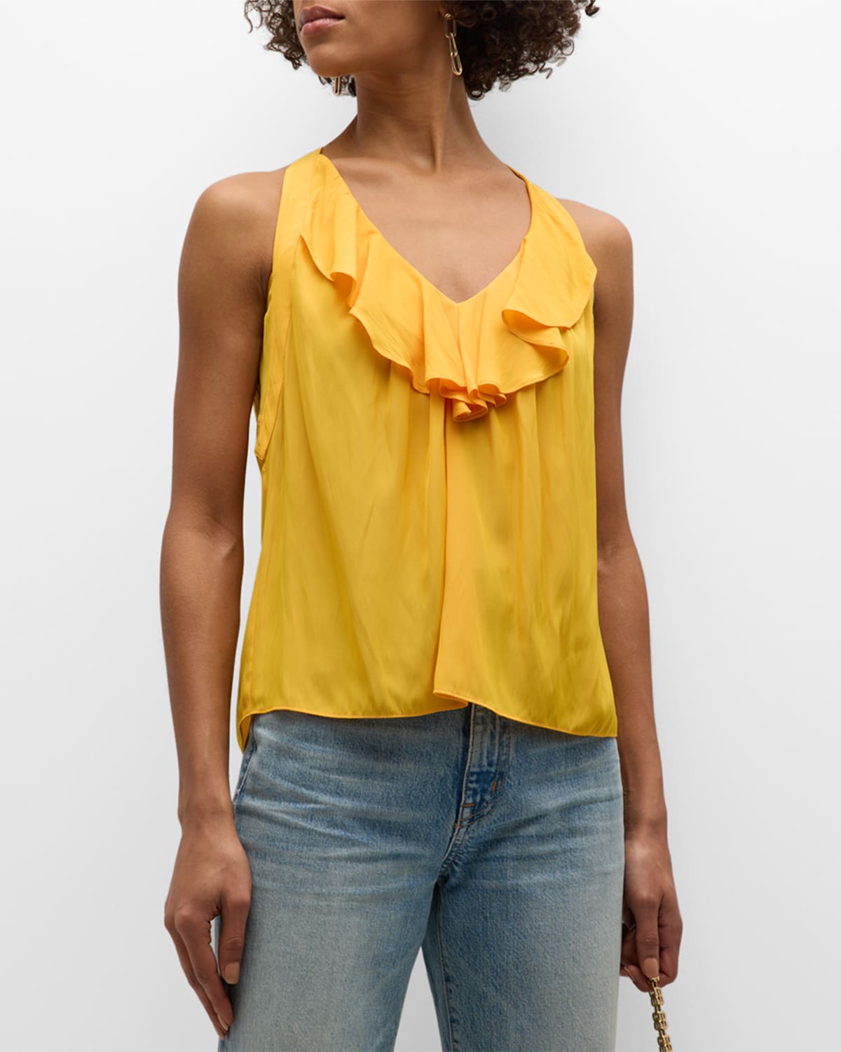 Ramy Brook Nellie Ruffled Sleeveless Blouse In Yuzu