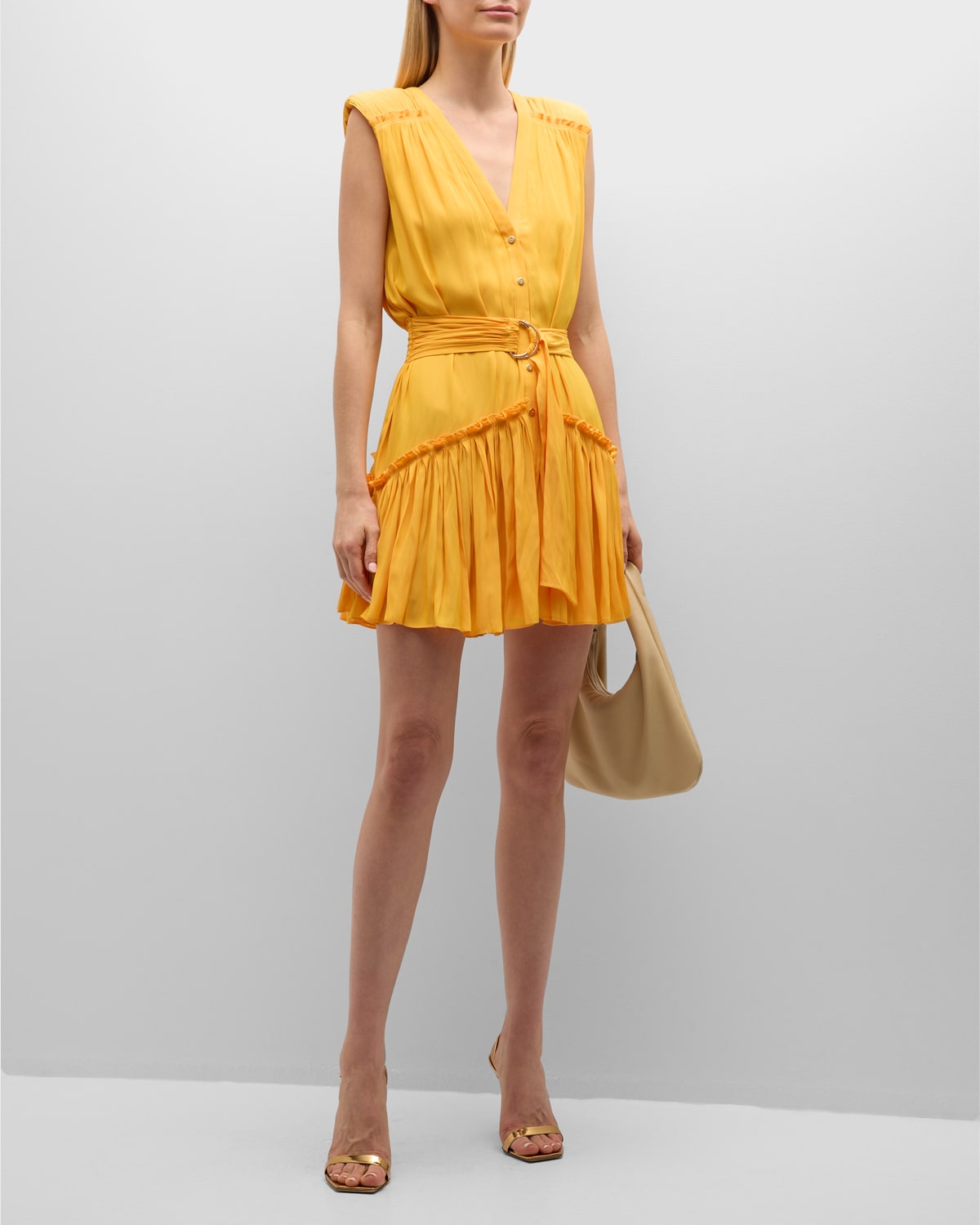 Shop Ramy Brook Miley Sleeveless Button-front Mini Dress In Yuzu