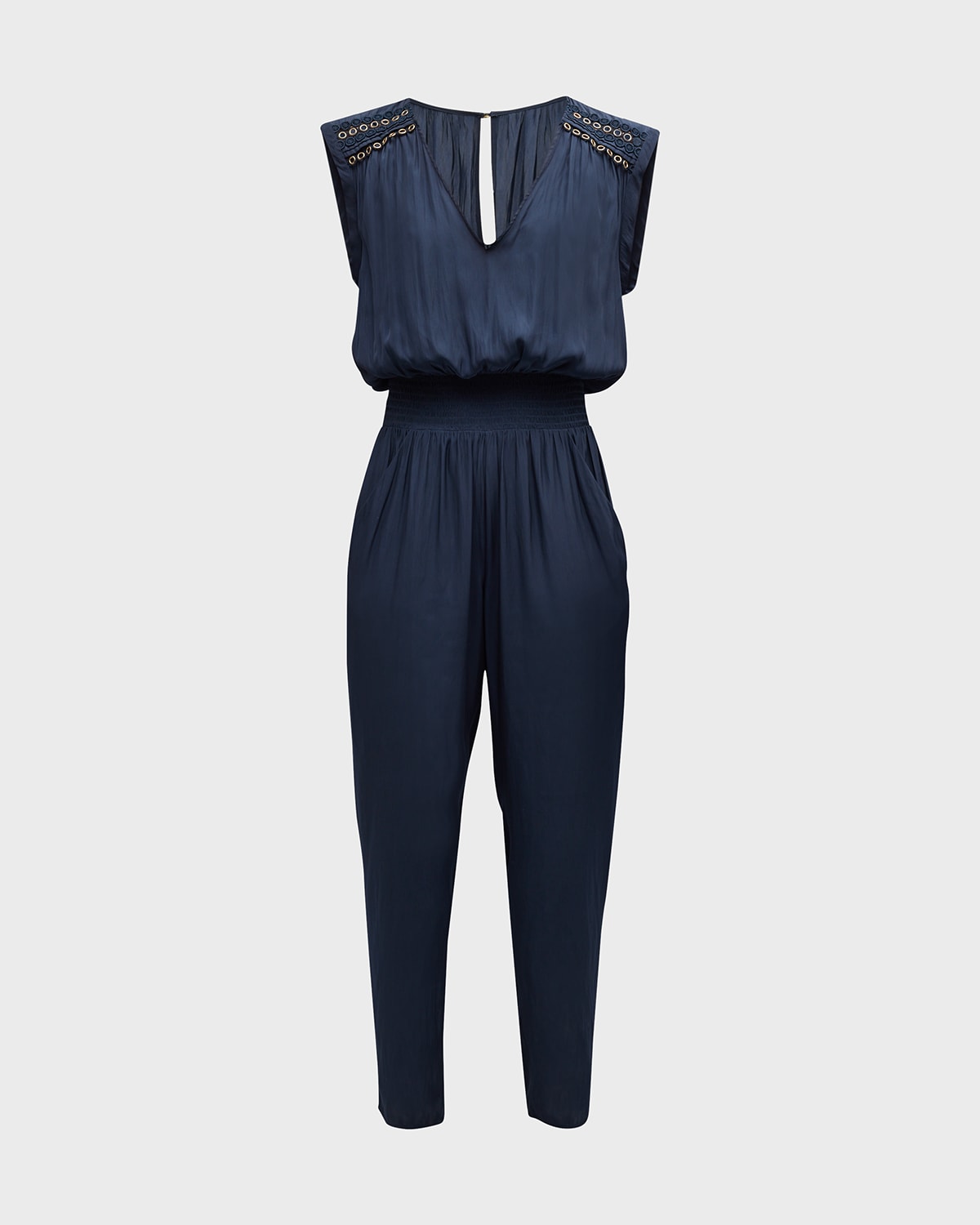 Ramy Brook Bristol Grommet-embellished Jumpsuit In Navy