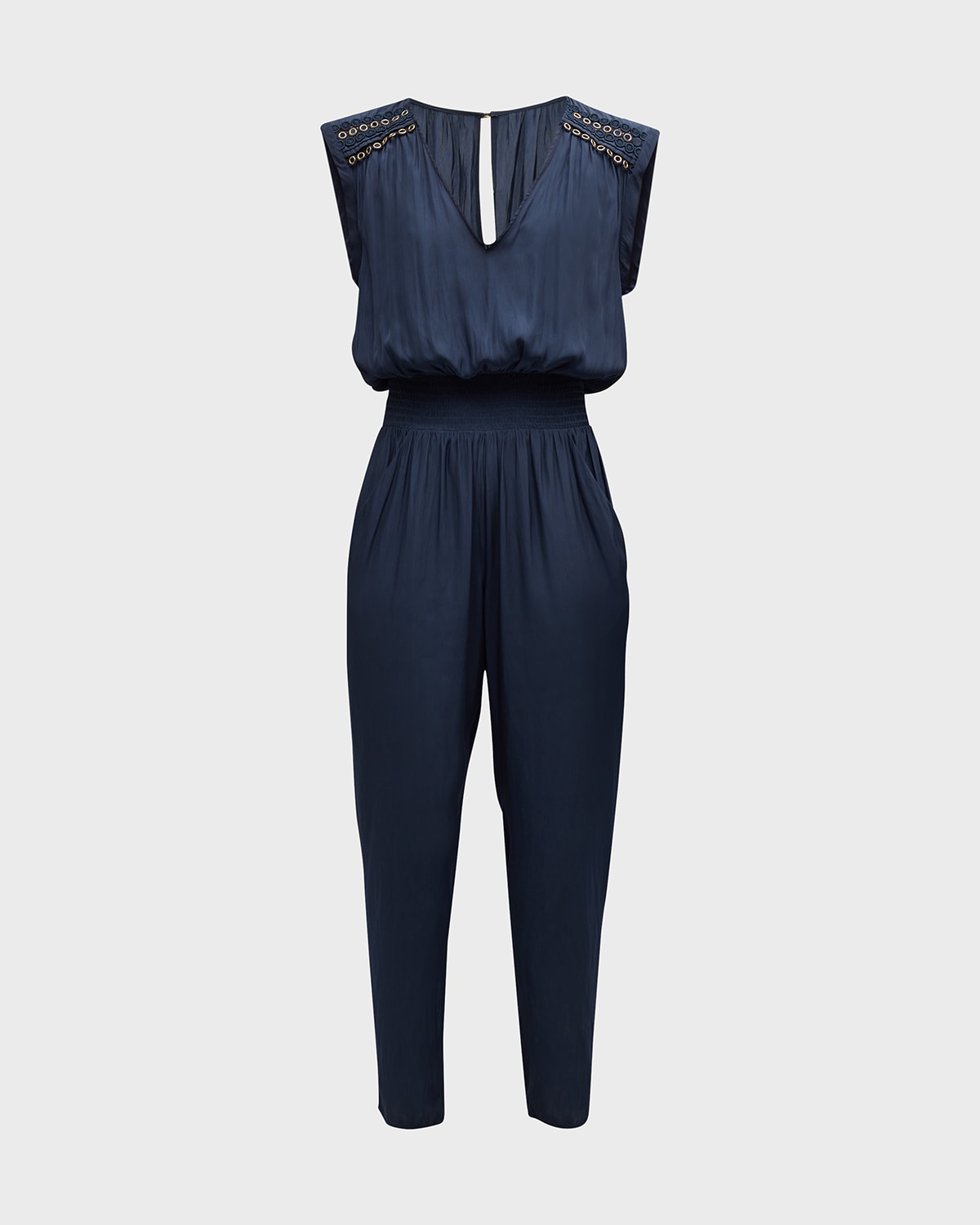 Shop Ramy Brook Bristol Grommet-embellished Jumpsuit In Navy