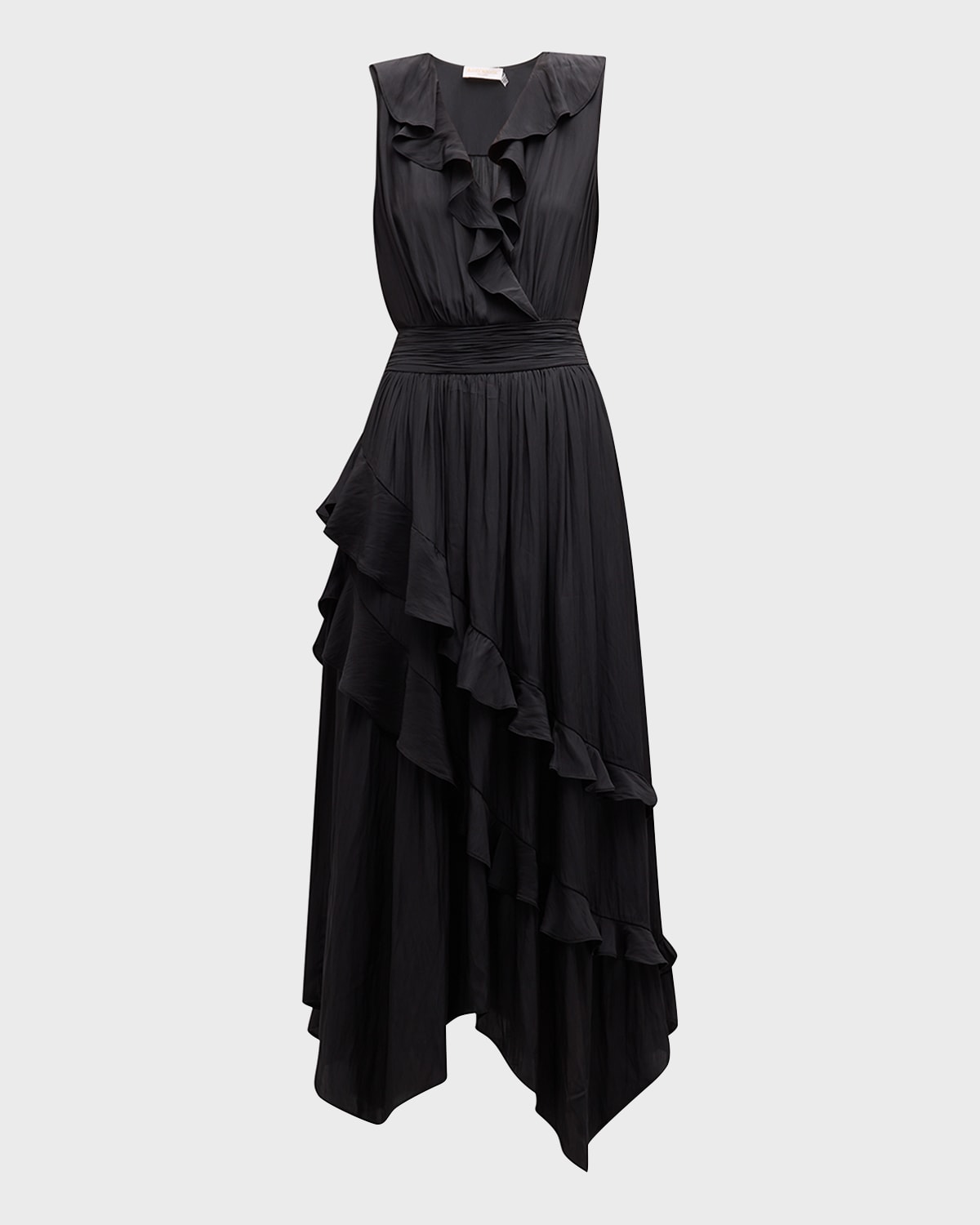 Shop Ramy Brook Hadlee Ruffled Sleeveless High-low Maxi Dress In Black