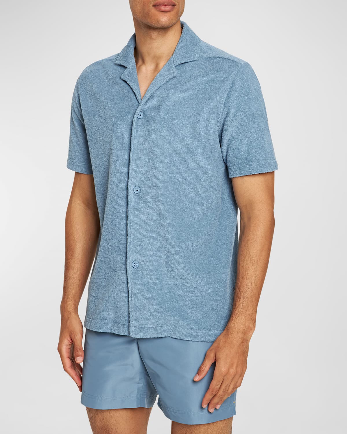 Shop Orlebar Brown Men's Howell Terry Toweling Button-down Shirt In Wish Blue