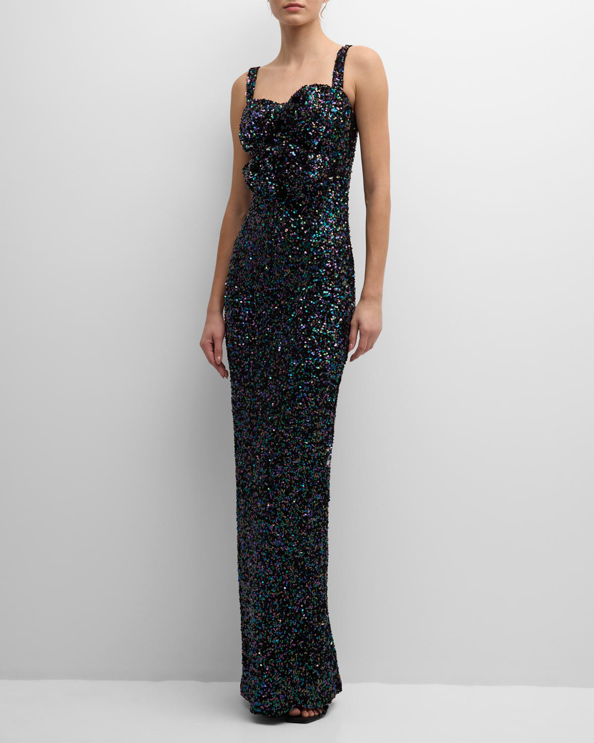 Black Halo Milaya Bow-front Sequin Sweetheart Column Gown In Galactic Glitz