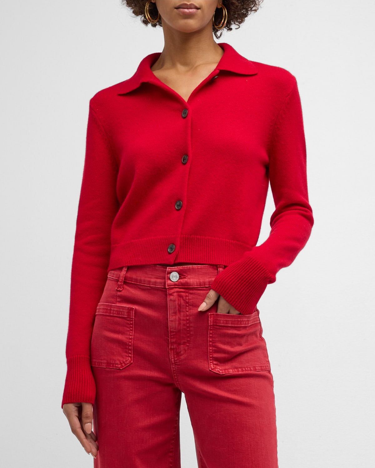 Frame Shrunken Cashmere Cardigan In Cherry Red