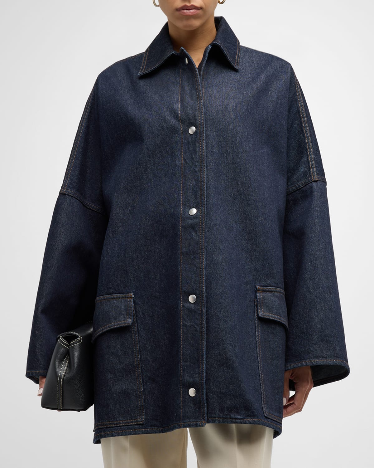 Shop Totême Oversize Denim Overshirt Jacket In Blue