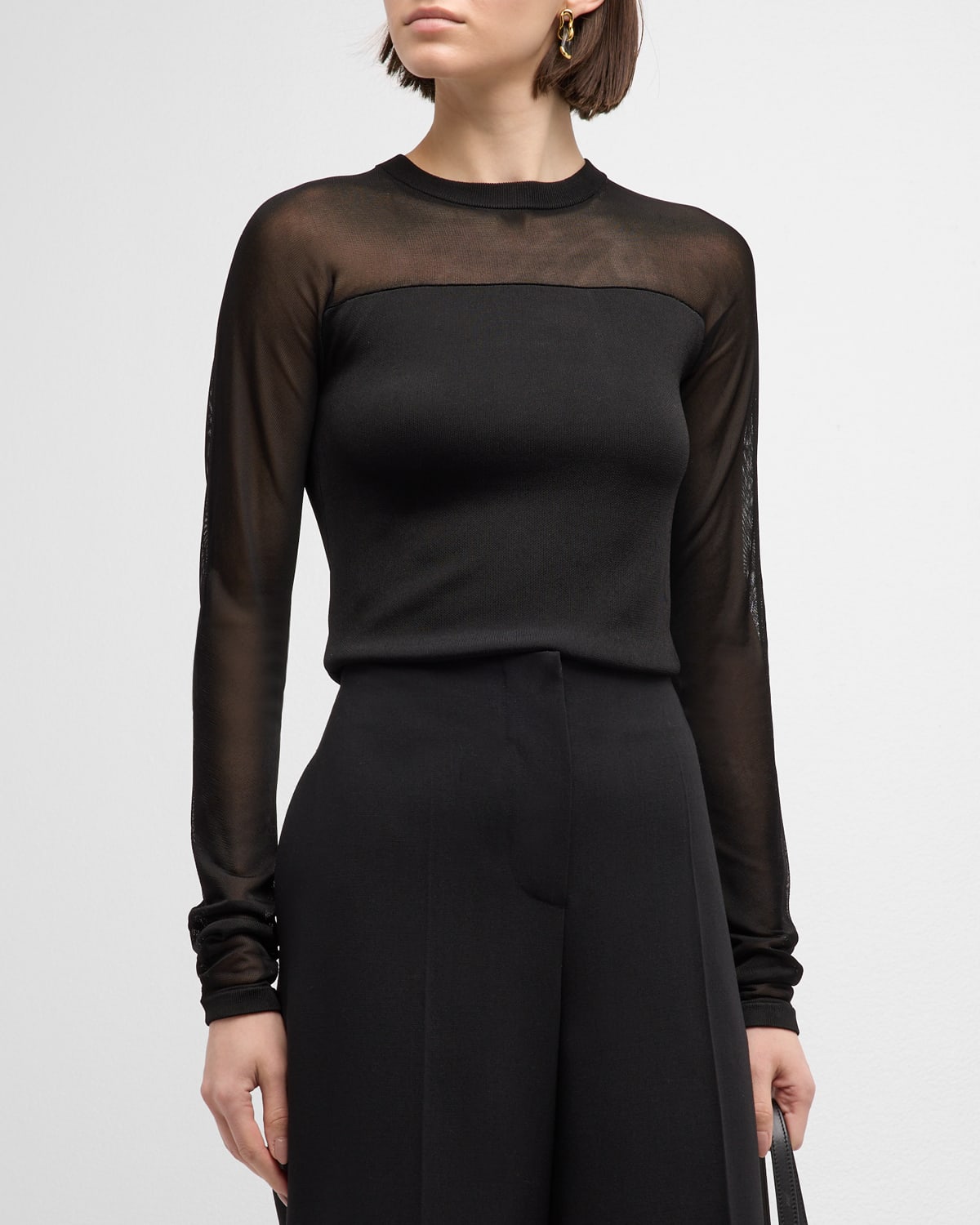 Shop Totême Semi Sheer Illusion Long-sleeve Evening Top In Black