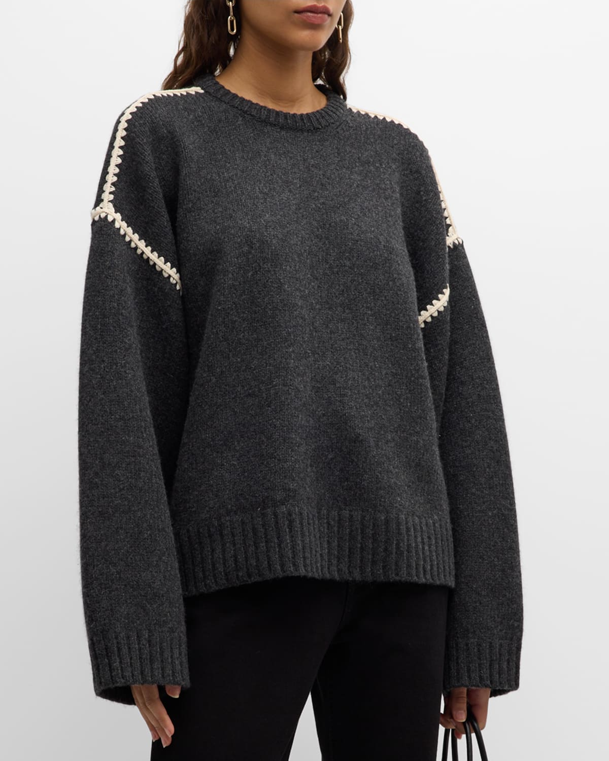 Shop Totême Cashmere-blend Knit Sweater With Embroidered Detail In Medium Grey