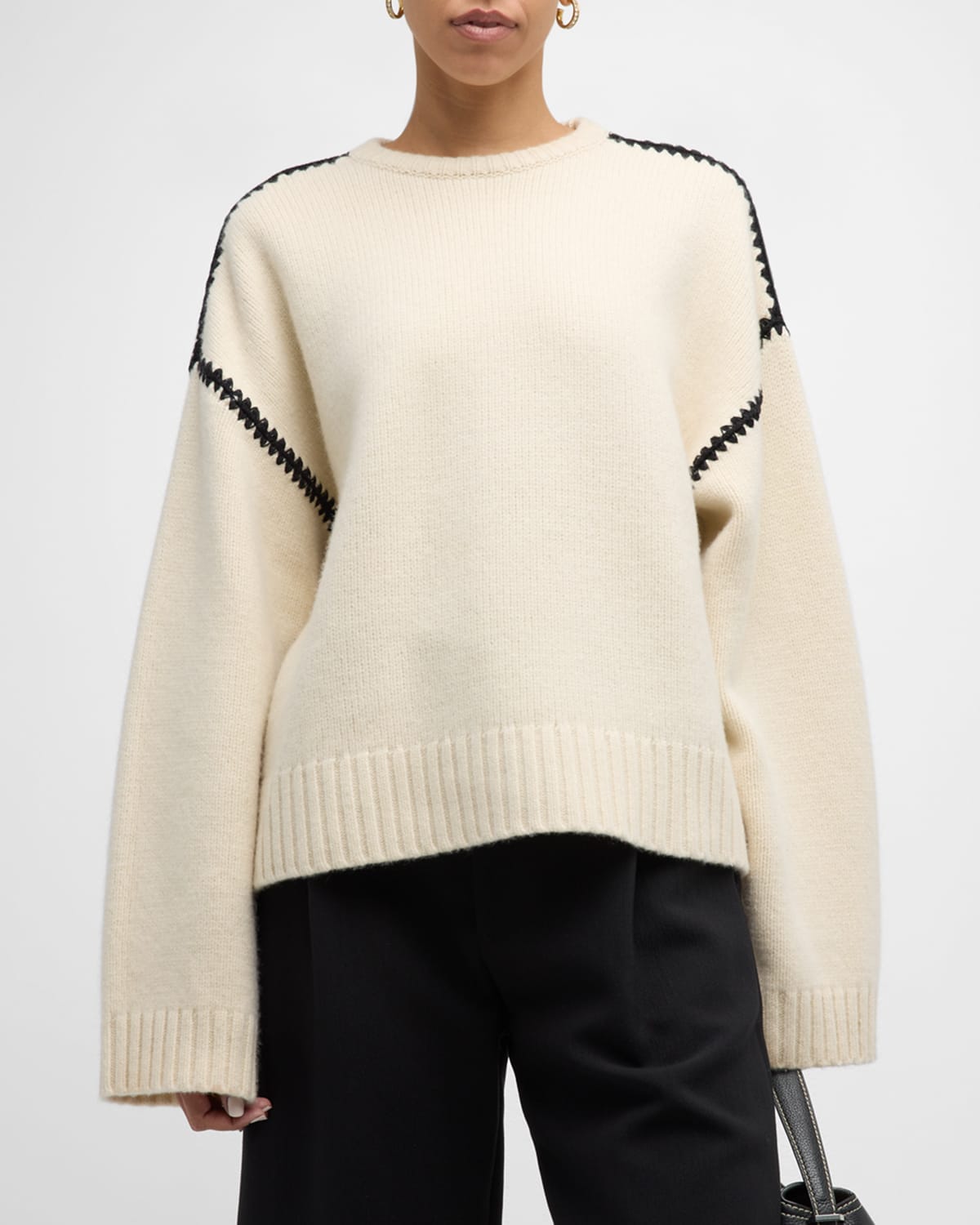 Shop Totême Cashmere-blend Knit Sweater With Embroidered Detail In Open White