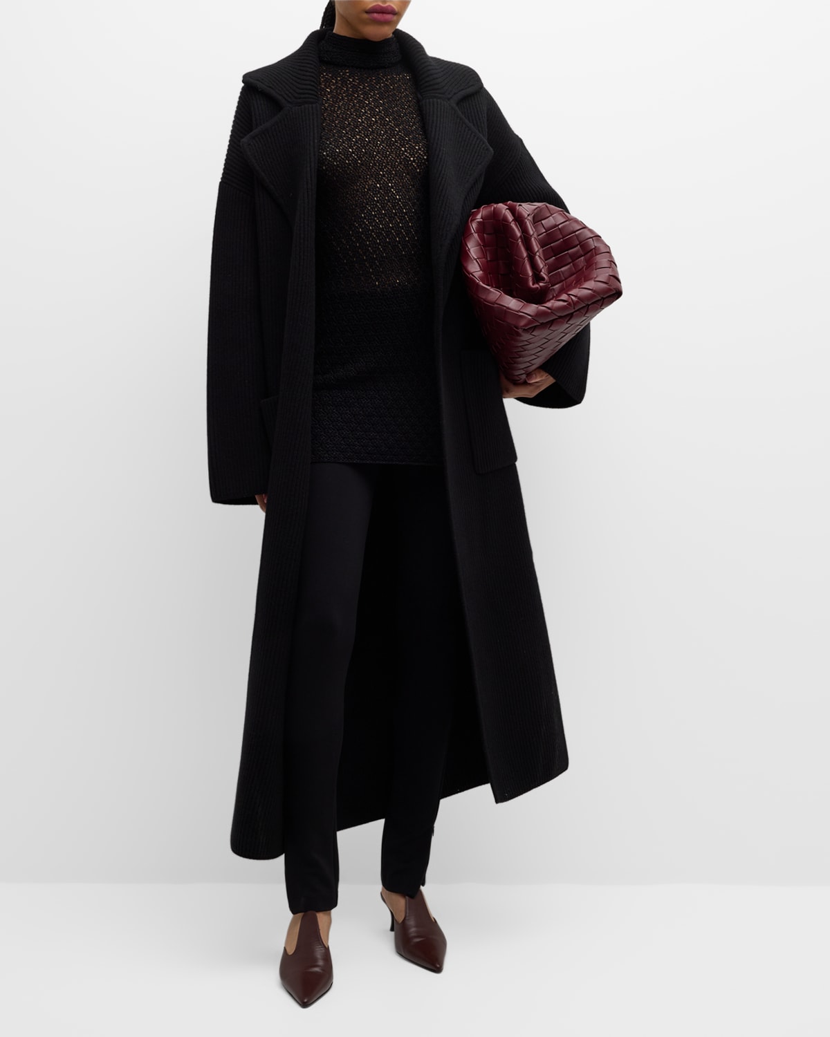 Shop Totême Wool Rib Knit Cardigan Coat In Black