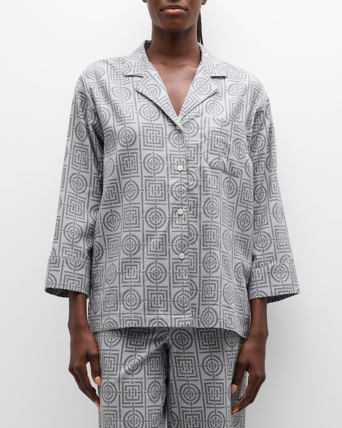 Natori Infinity-print Cotton Flannel Pajama Set In Grey W Grey
