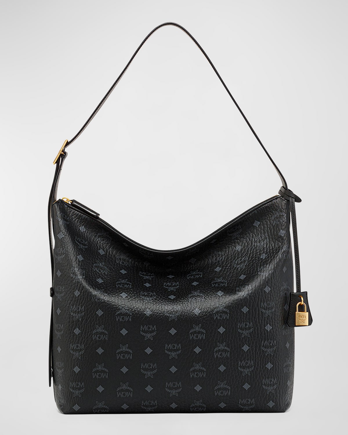 Mcm Aren Visetos Monogram Hobo Bag In Black