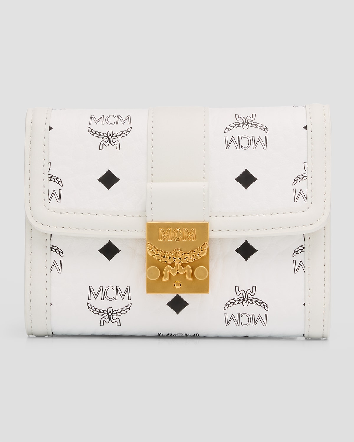 Mcm Small Tracy Visetos-print Tri-fold Wallet In White