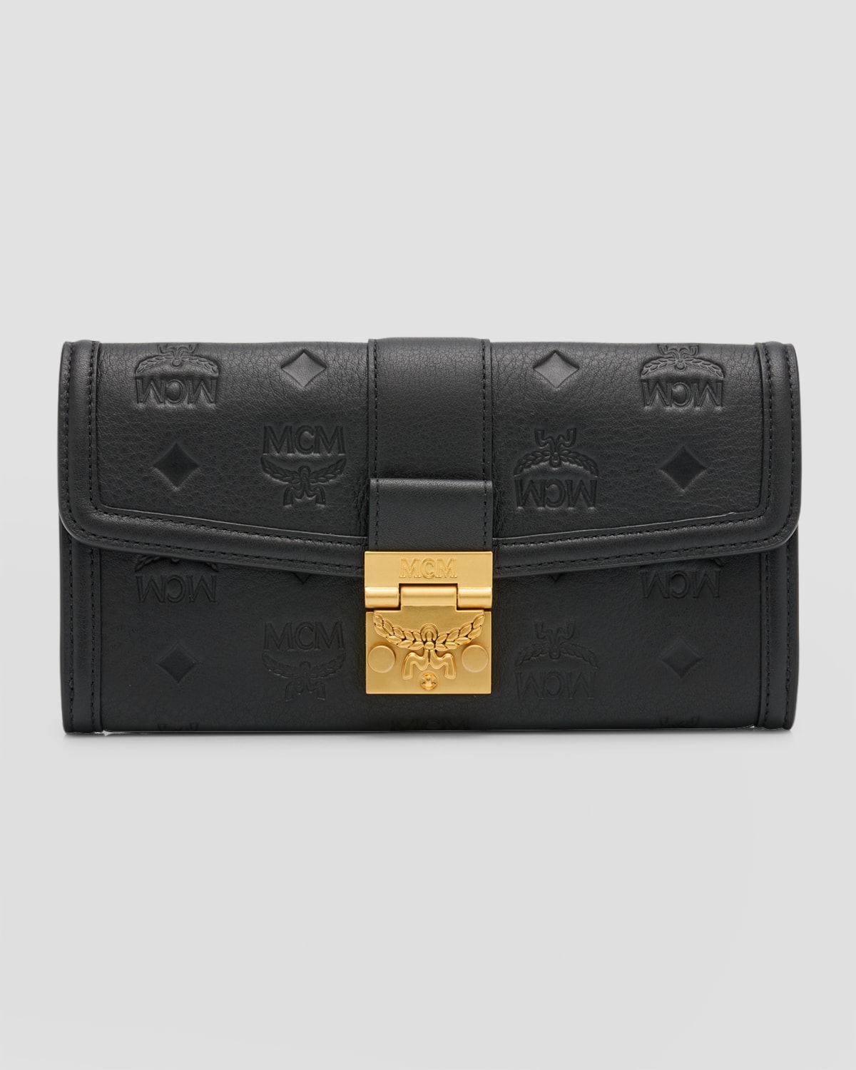 Mcm Tracy Logo-embossed Leather Wallet On Chain In Black