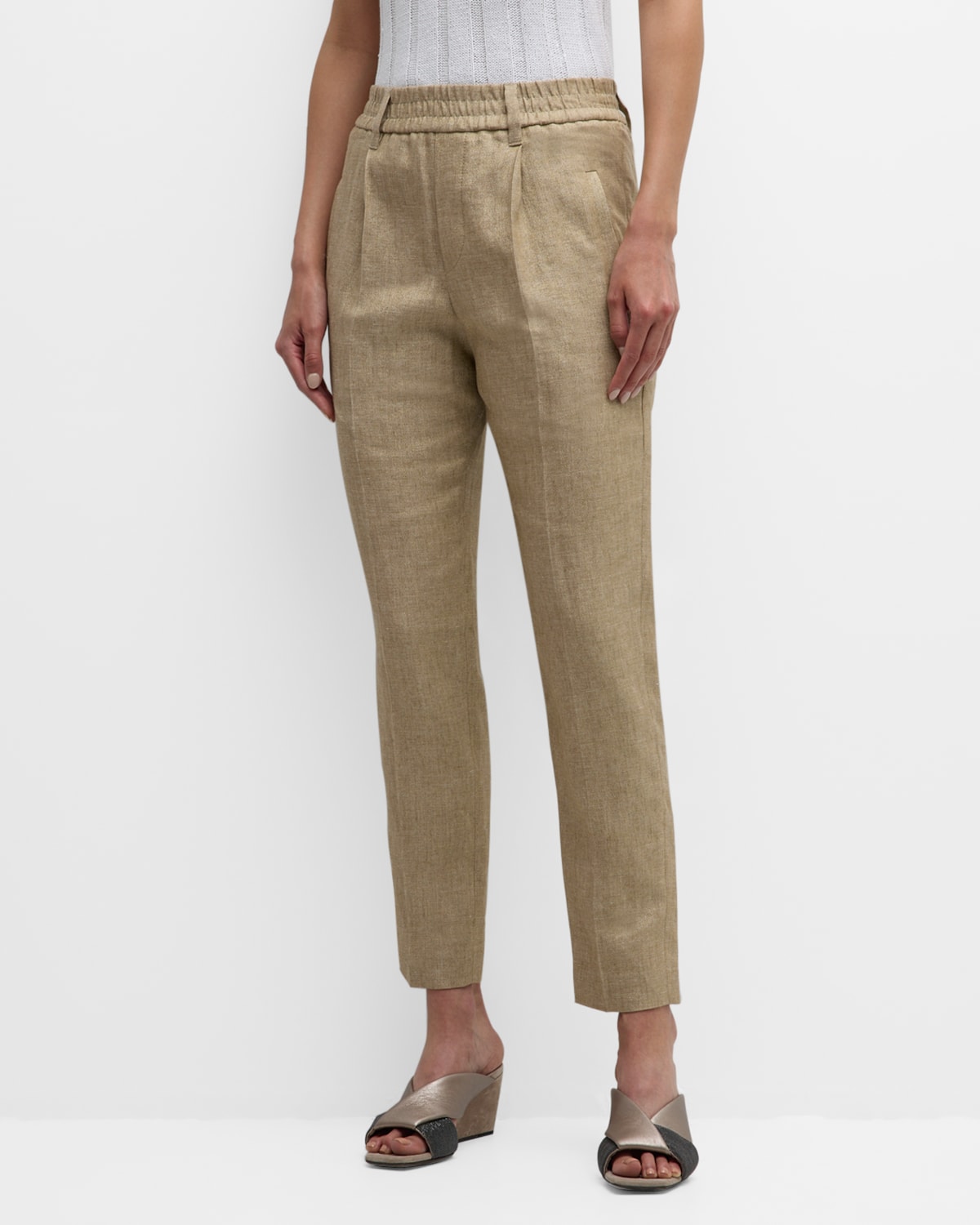 Shop Brunello Cucinelli Two-tone Straight-leg Pants In C004 Gold