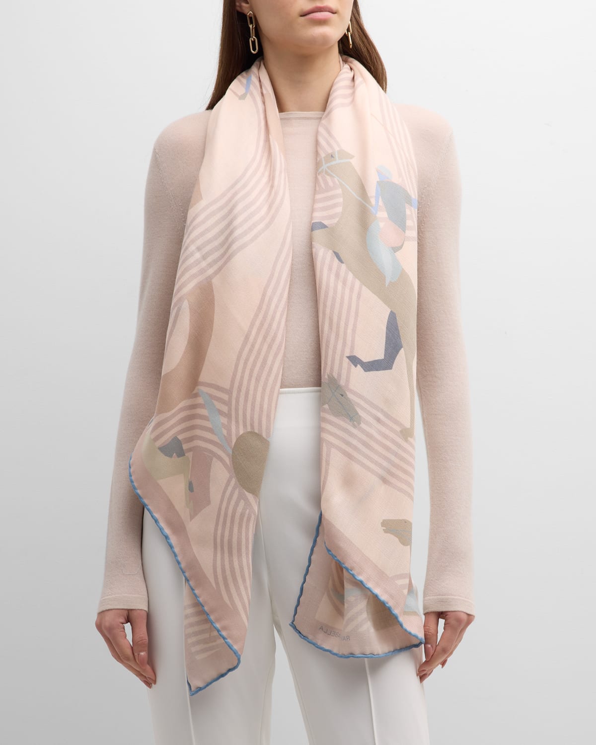 Rani Arabella Cashmere And Silk Polo Printed Scarf In Light Pink