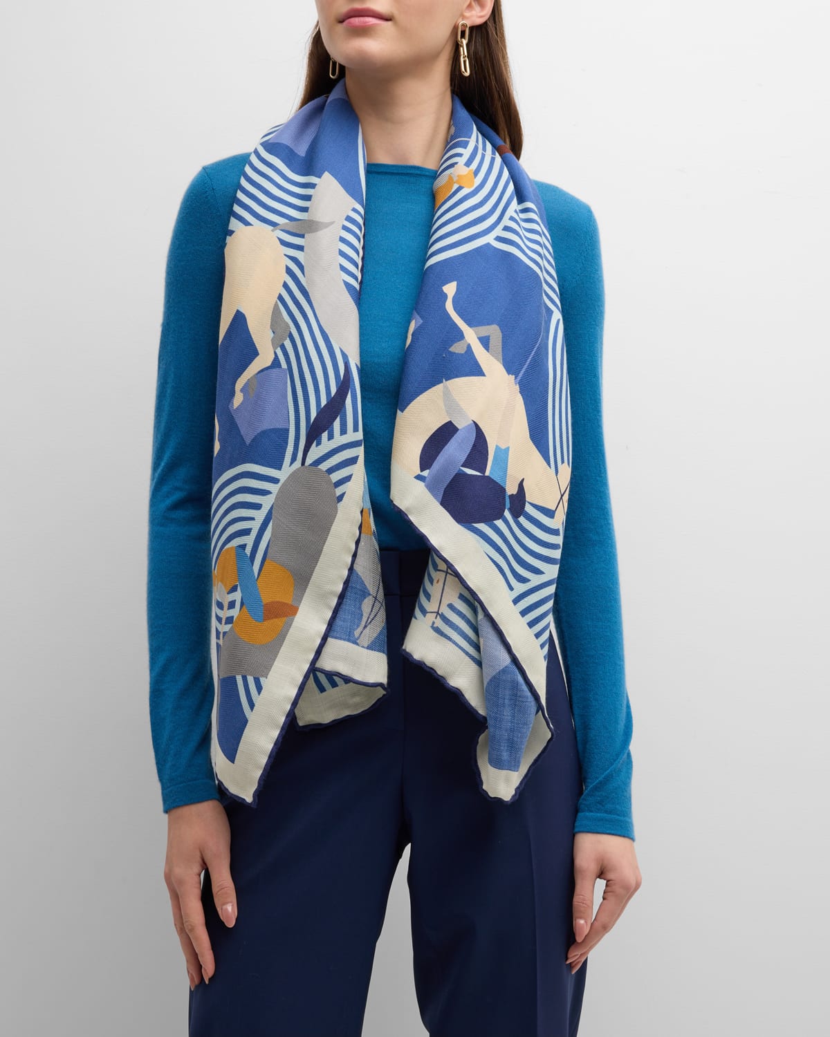 Cashmere and Silk Polo Printed Scarf