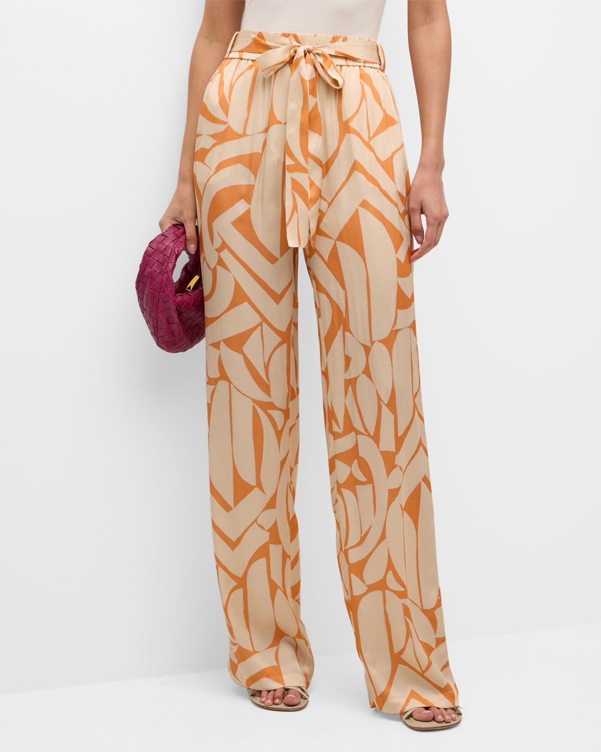 Alexis Cassell Tie-waist Relaxed Straight-leg Trousers In Melon Mirage