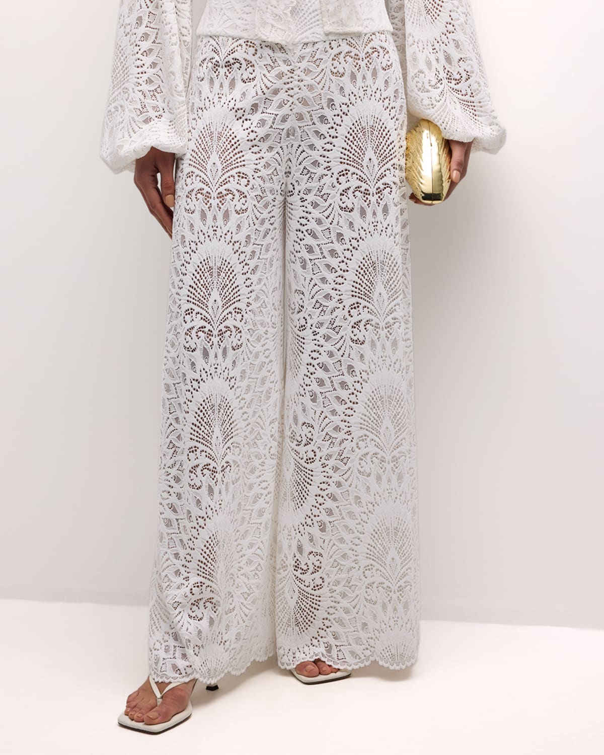 Alexandra Miro Charlize Lace Palazzo Trousers In White Lace