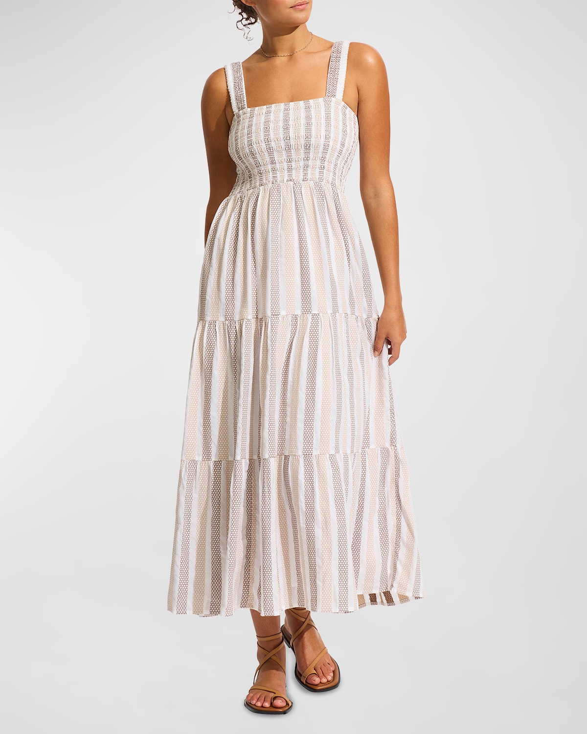 Shop Seafolly Embroidered Stripe Midi Dress In Natural